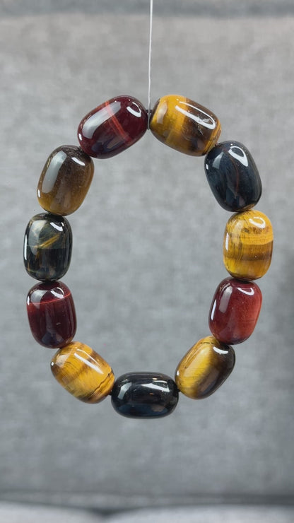 Natural Tri-Colour Tiger Eye Lu Thong Bracelet Size 18 mm by 13 mm