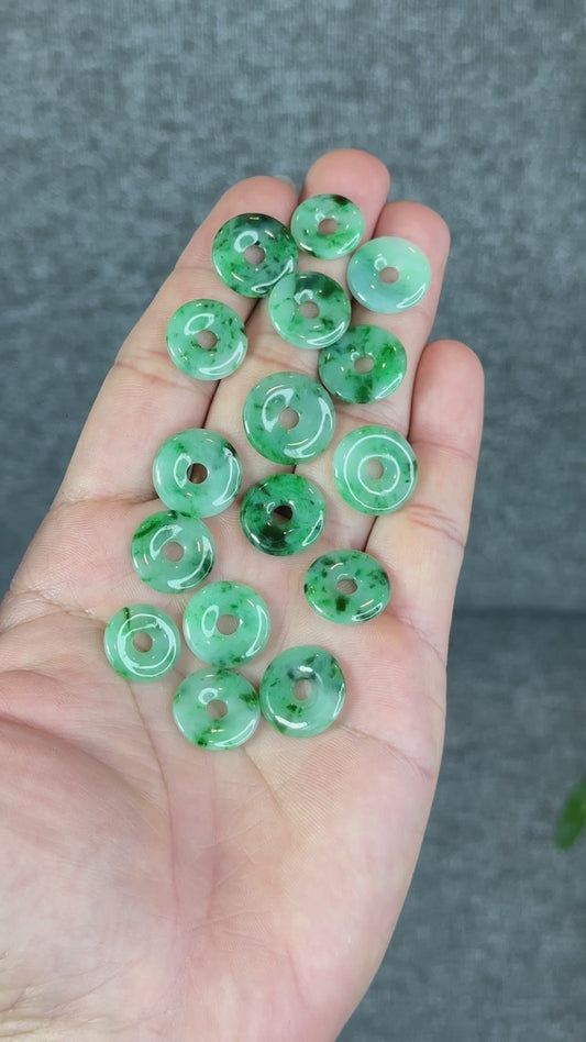 Natural Dong Dieu Donut Bright Apple Green Semi-Translucent Jadeite Jade Charm 15-16 mm