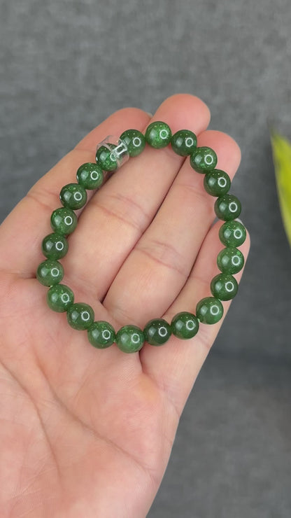 Natural Nephrite Jade Bracelet Size 8 mm - High Quality