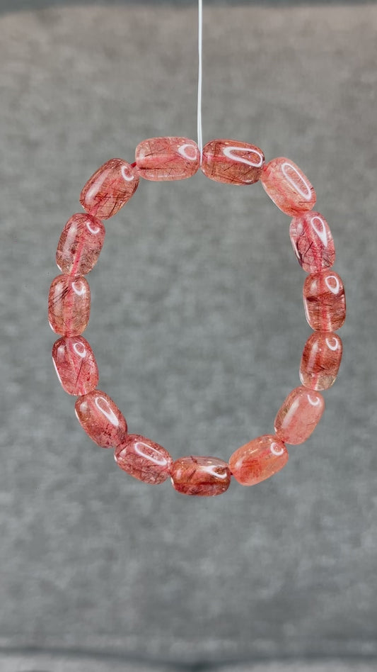 Natural Red Rutilated Quartz Lu Thong Bracelet size 9 mm