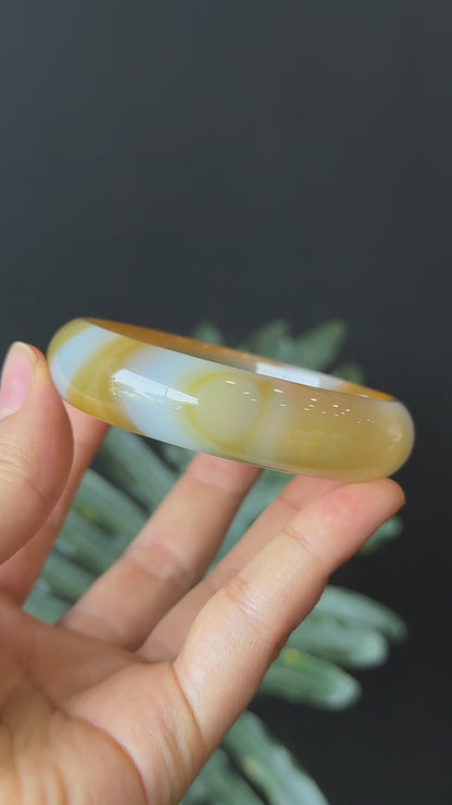 Natural Agate Bangle Leaf Style Size 60 mm