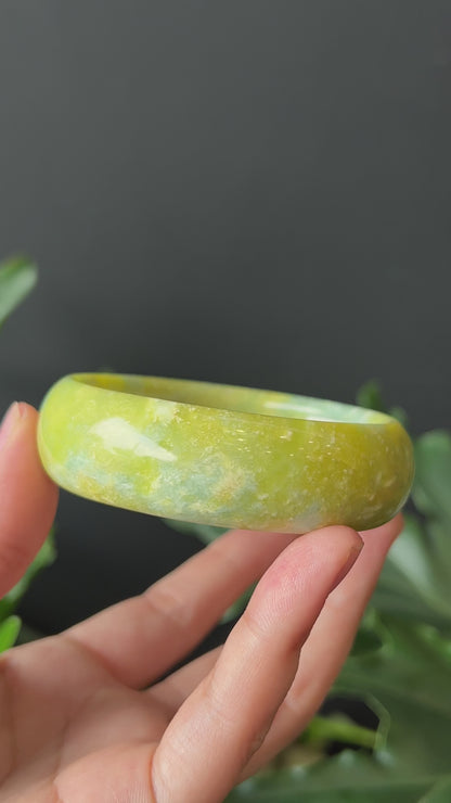 Natural Serpentine Bangle Leaf Style Size 61 mm
