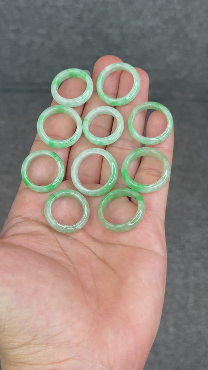 Natural Semi-Translucent Apple Green Type A Jadeite Jade Ring Leaf Style Size 1.74
