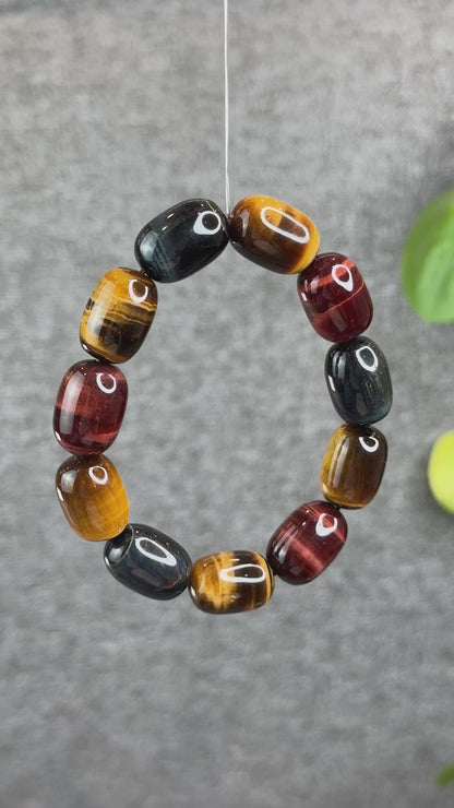 Lu Thong Natural Tri-Colour Tiger Eye Bracelet Size 8 mm by 13 mm