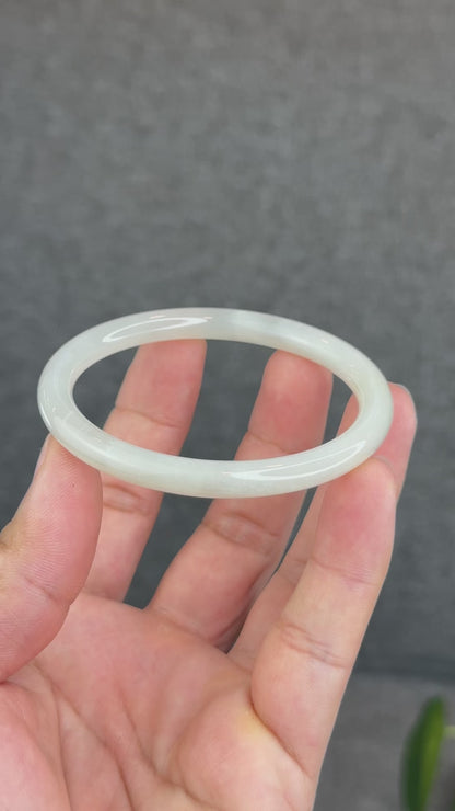 Natural Light White Lotus Root Hetian Nephrite Jade Bangle Chopstick Style Size 56 mm