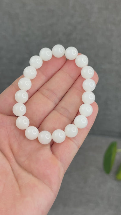 Natural White Hetian Nephrite Jade Bracelet Size 10 mm