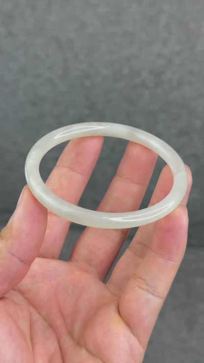 Natural Dark White Lotus Root Hetian Nephrite Jade Bangle Chopstick Style Size 58 mm