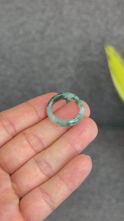 Natural Dark Floating Floral Moss Green Translucent Jadeite Jade Type A Ring Leaf Style Size 1.9