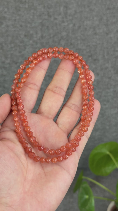 Natural Golden Sunstone Triple Wrap Bracelet Size 5.4 mm