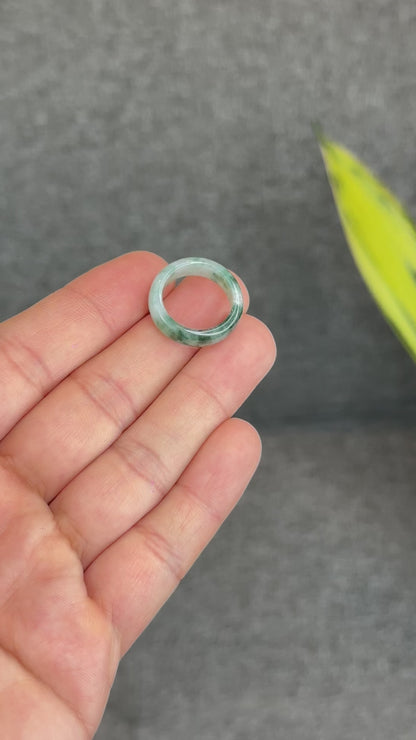 Natural Dark Floating Floral Moss Green Translucent Jadeite Jade Type A Ring Leaf Style Size 1.6