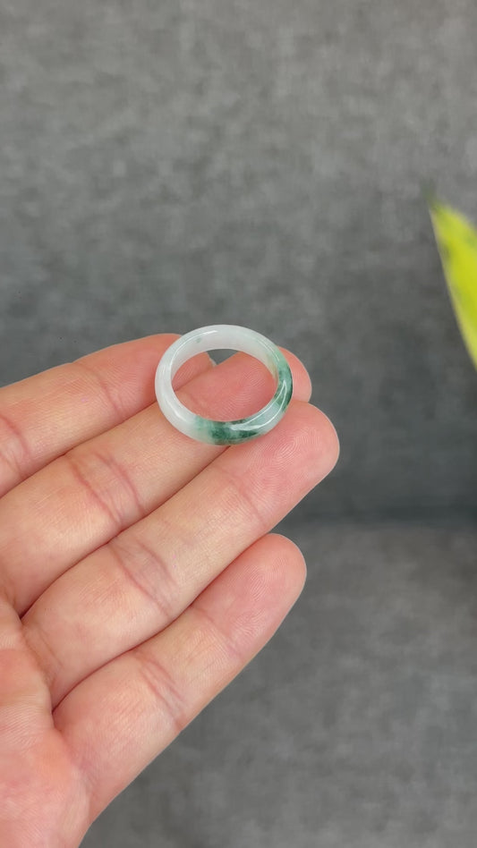 Natural Dark Floating Floral Moss Green Translucent Jadeite Jade Type A Ring Leaf Style Size 1.95