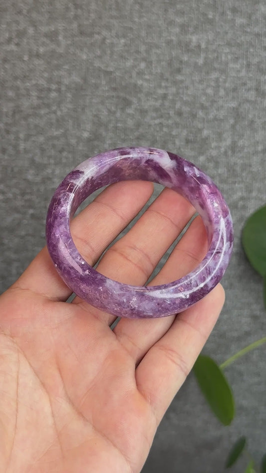 Natural Purple Lepidolite Bangle Leaf Style Size 55 mm