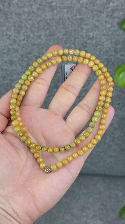 Natural Orange mixed Light Green Jadeite Jade Triple Wrap VIP Bracelet Size 6 mm