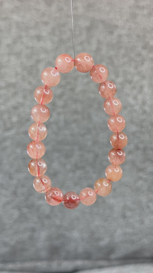 Bracelet Quartz Rutilé Rose Taille 9 mm
