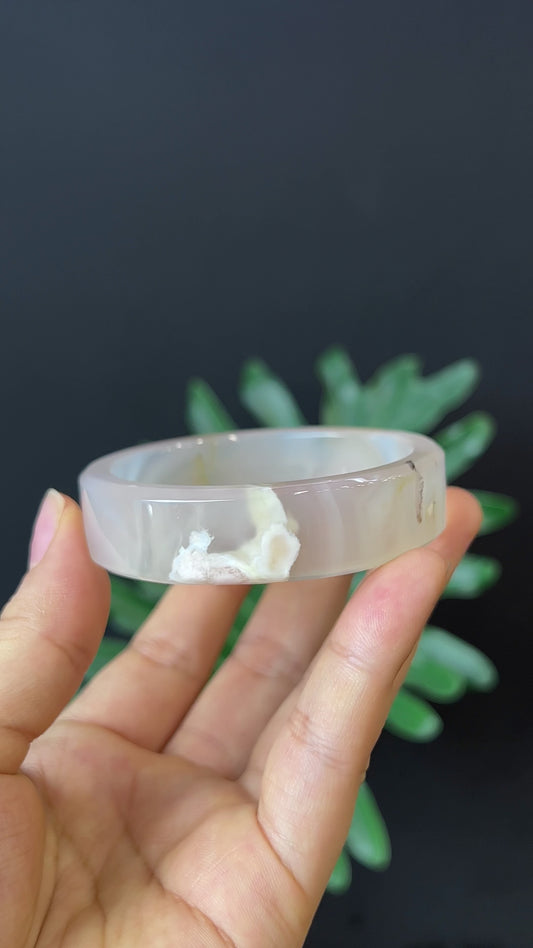 Natural Floral Agate Bangle Square Style Size 54 mm