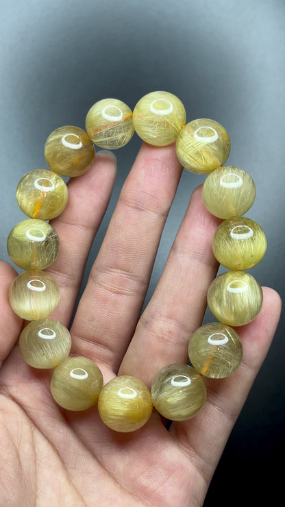 Natural Golden Rutilated Quartz Bracelet Size 15 mm