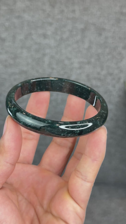Natural Dark Blue Water Jadeite Jade Bangle Leaf Style Size 62.5 mm