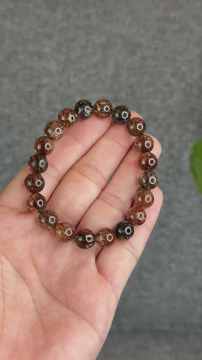 Natural Smokey Rutilated Quartz Bracelet Size 9.8 mm