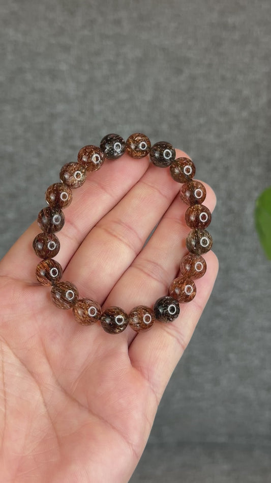 Natural Smokey Rutilated Quartz Bracelet Size 9.8 mm