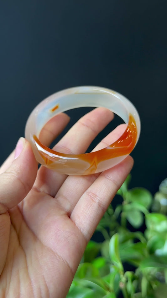 Natural Red Agate Bangle Leaf Style Size 57 mm