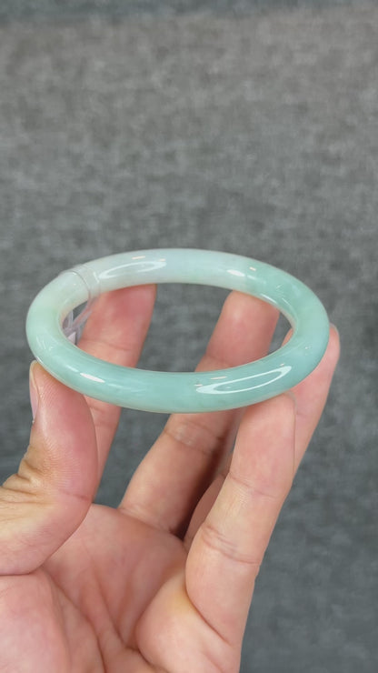 Natural Light Water Green with a Touch of Orange Semi-Translucent Jadeite Jade Bangle Chopstick Styel Size 56.2 mm
