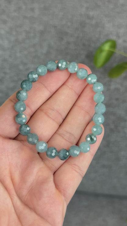 Natural Water Green Jadeite Jade Faceted Bracelet Size 7.5 mm