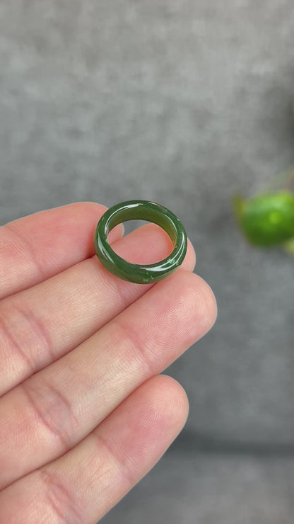 Natural Floating Flower Nephrite Jade VIP Ring Leaf Style Size 1.5