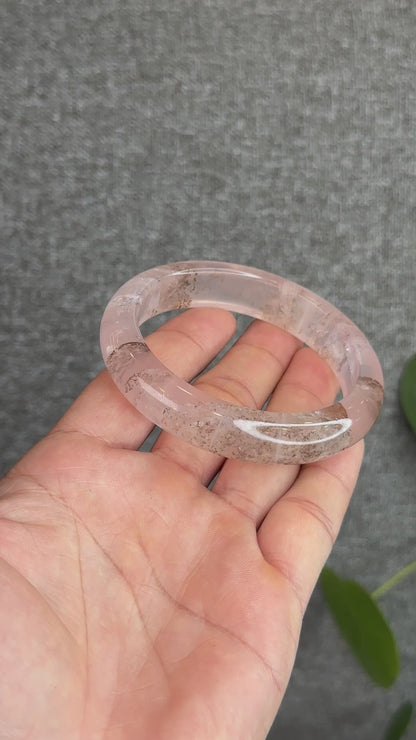 Dendritic in Natural Rose Quartz Bangle Leaf Style Size 58.2 mm