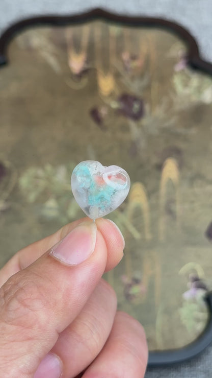 Natural Floral Agate Heart Charm