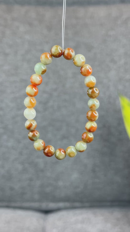 Natural Orange Red Jadeite Jade Bracelet Size 7.8 mm