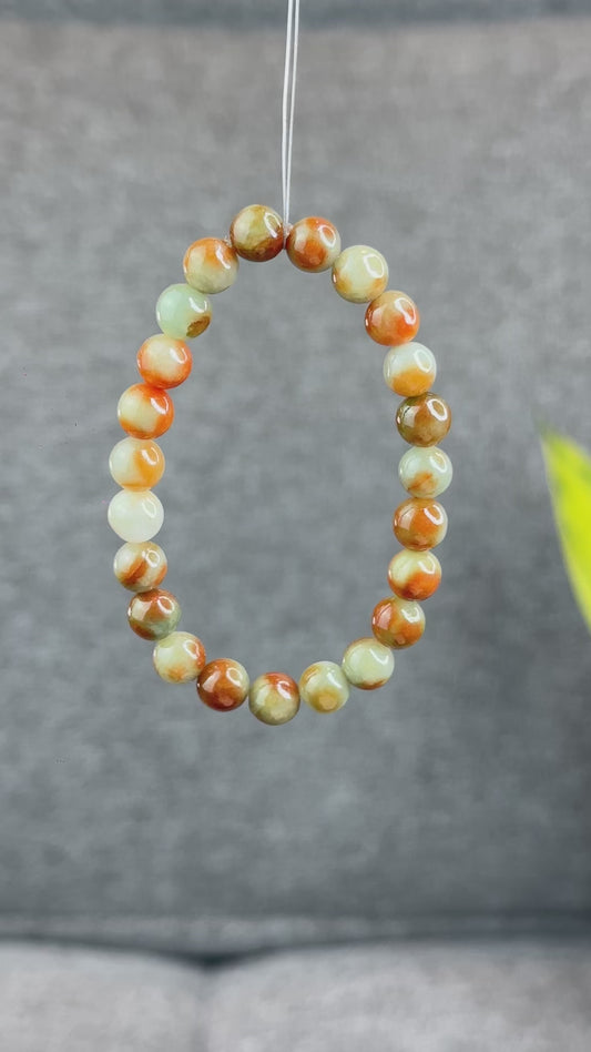 Natural Orange Red Jadeite Jade Bracelet Size 7.8 mm