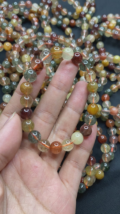Tri Color Natural Rutilated Quartz Bracelet Size 8 mm