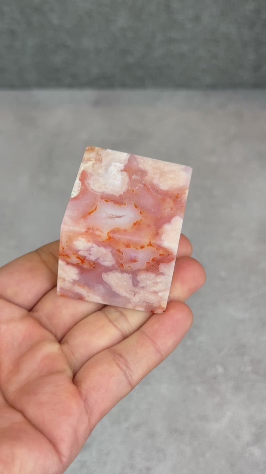 Natural Carnelian Floral Cube Statue