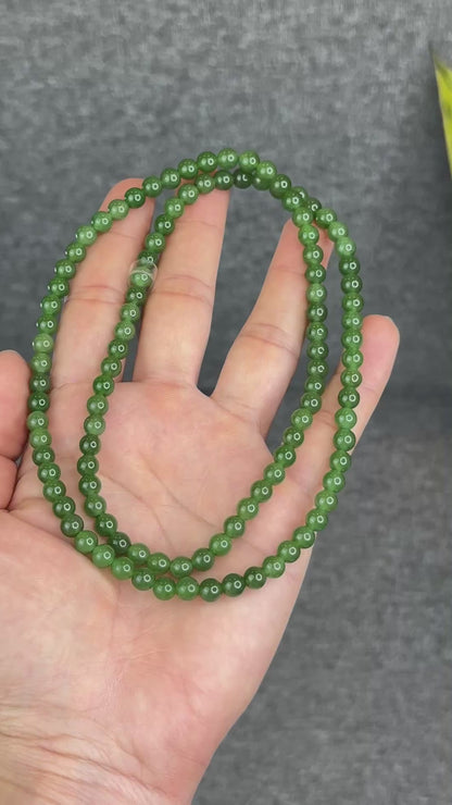 Natural Nephrite Jade High Quality Triple Wrap (108 Bead) Bracelet Size 6 mm