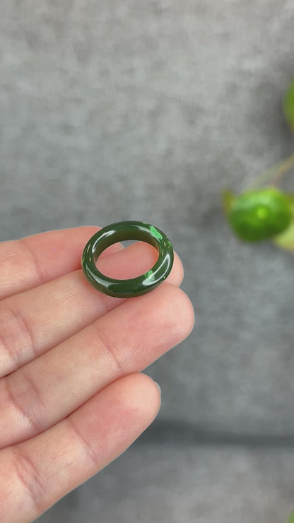 Natural Floating Flower Nephrite Jade VIP Ring Leaf Style Size 1.6