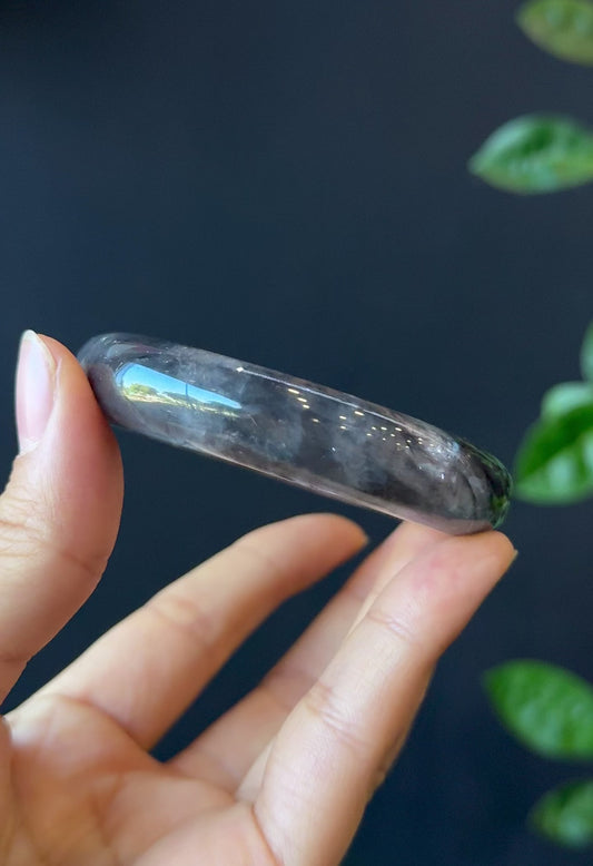 Natural Smokey Quartz Bangle Leaf Style Size 53 mm