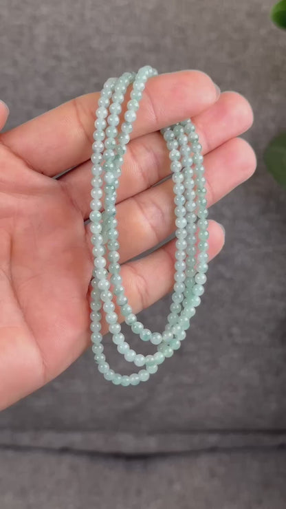 Natural Icy Floral Jadeite Jade Type A Triple Wrap Bracelet Size 4 mm