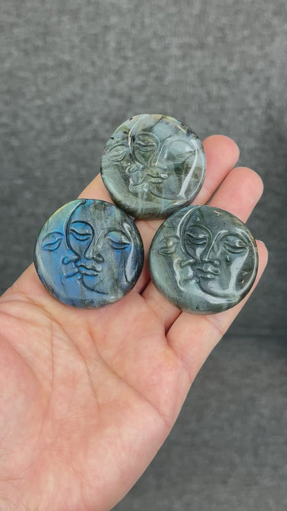 Natural Labradorite Sun and Moon Disk Figurine