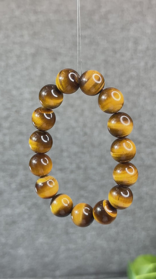 Natural Golden Brown Tiger Eye Bracelet Size 14 mm