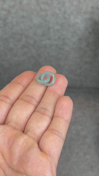 Natural Translucent Water Green Jadeite Jade Circle Interlock Charm
