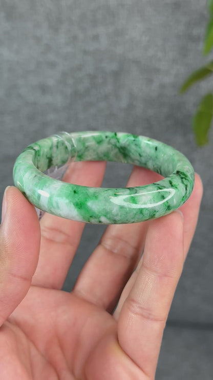 Natural Apple Green Jadeite Jade VIP Bangle Leaf Style Size 53 mm