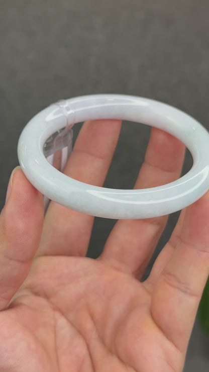 Natural Semi-Translucent Light Green with Touch of Light Taro Purple Type A Jadeite Jade Bangle Chopstick Style Size 56.4 mm