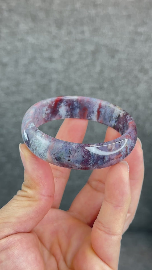 Natural Moss Agate Bangle Leaf Style Size 56 mm