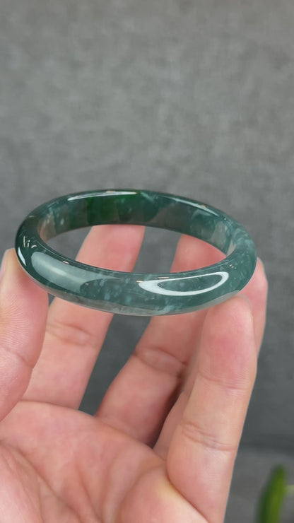 Natural Translucent Blue Water Jadeite Jade Bangle Leaf Style Size 53 mm