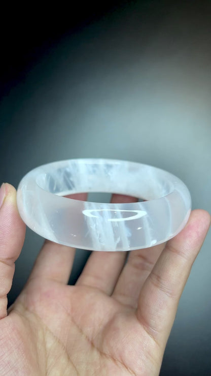 Natural Clear Quartz Bangle Leaf Style Size 56 mm