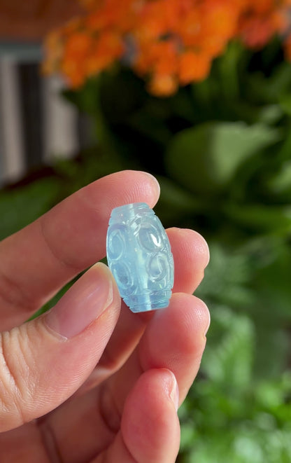 Natural Aquamarine Lu Thong  Lucky Cloud Carving Charm