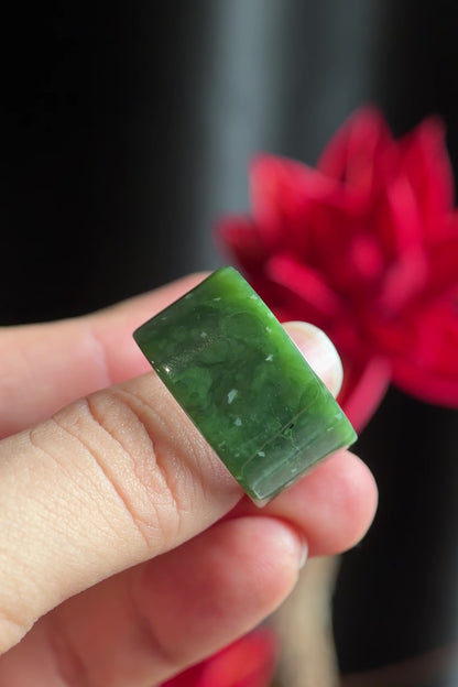Natural Nephrite Jade Ring Square Style Size 1.9