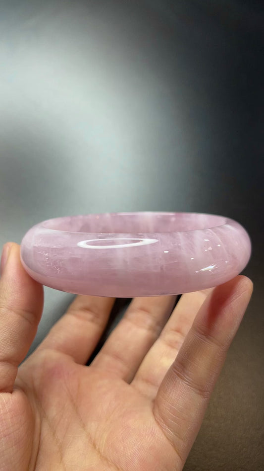 Natural Rose Quartz Bangle Leaf Style Size 62 mm