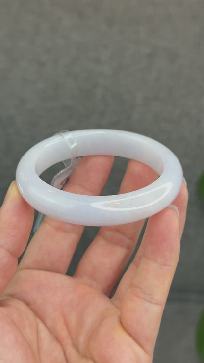 Natural Semi-Translucent Ivory White with Taro Light Purple Type A Jadeite Jade Bangle Leaf Style Size 55 mm