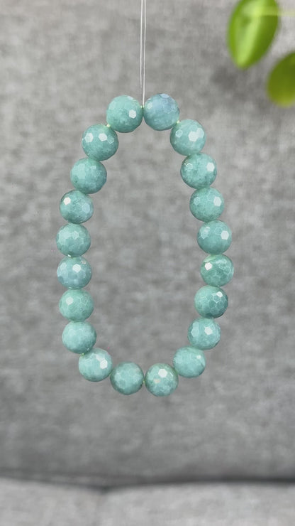 Natural Water Green Jadeite Jade Faceted Bracelet Size 9.5 mm